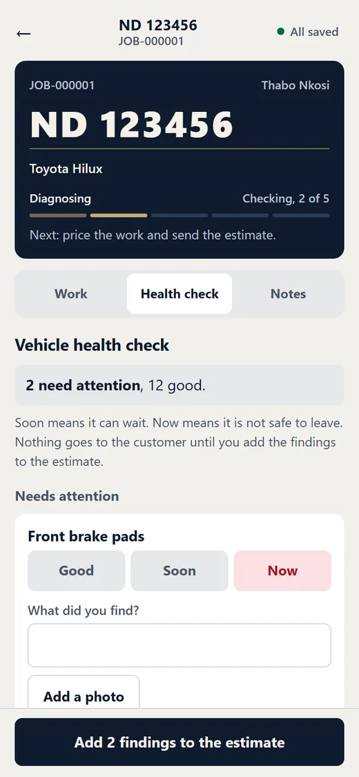Health check: two need attention, twelve good, with Good, Soon and Now buttons